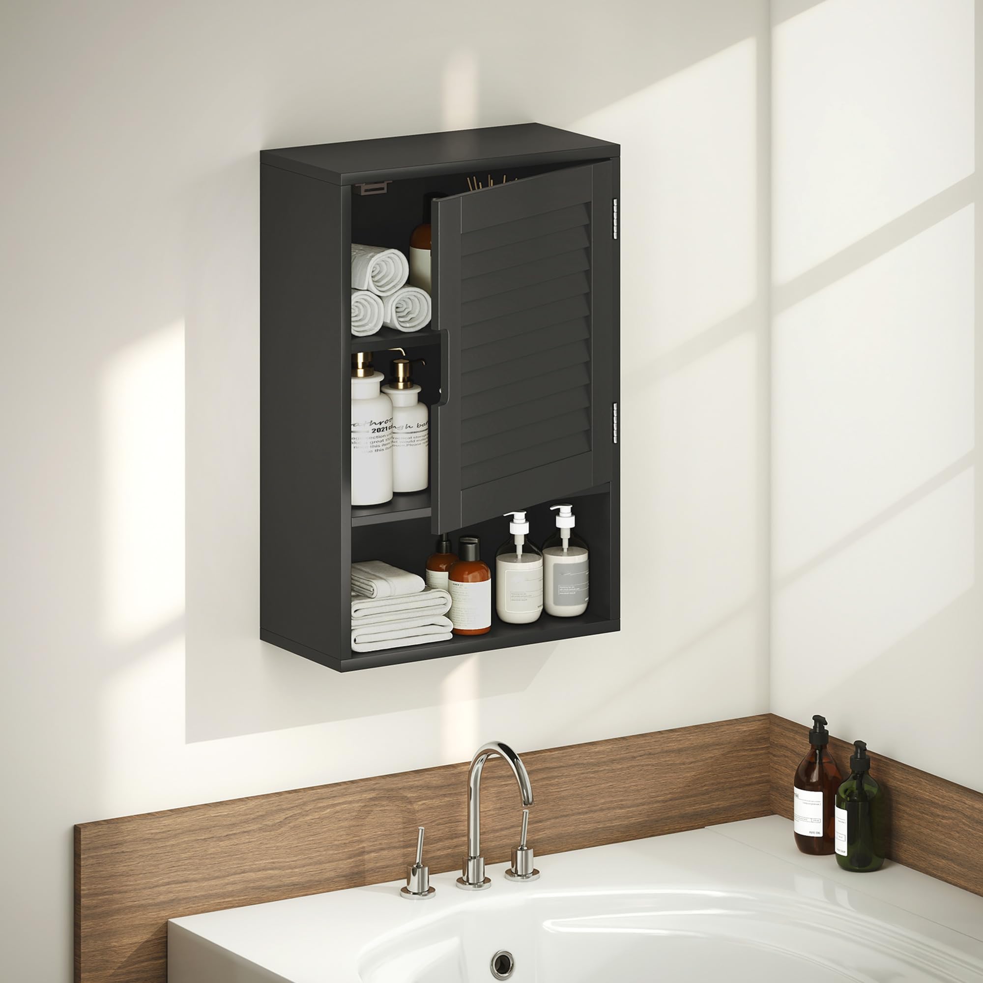 HOMCOM Armario de baño estantes de Pared 40 x 20 x 60 cm Negro