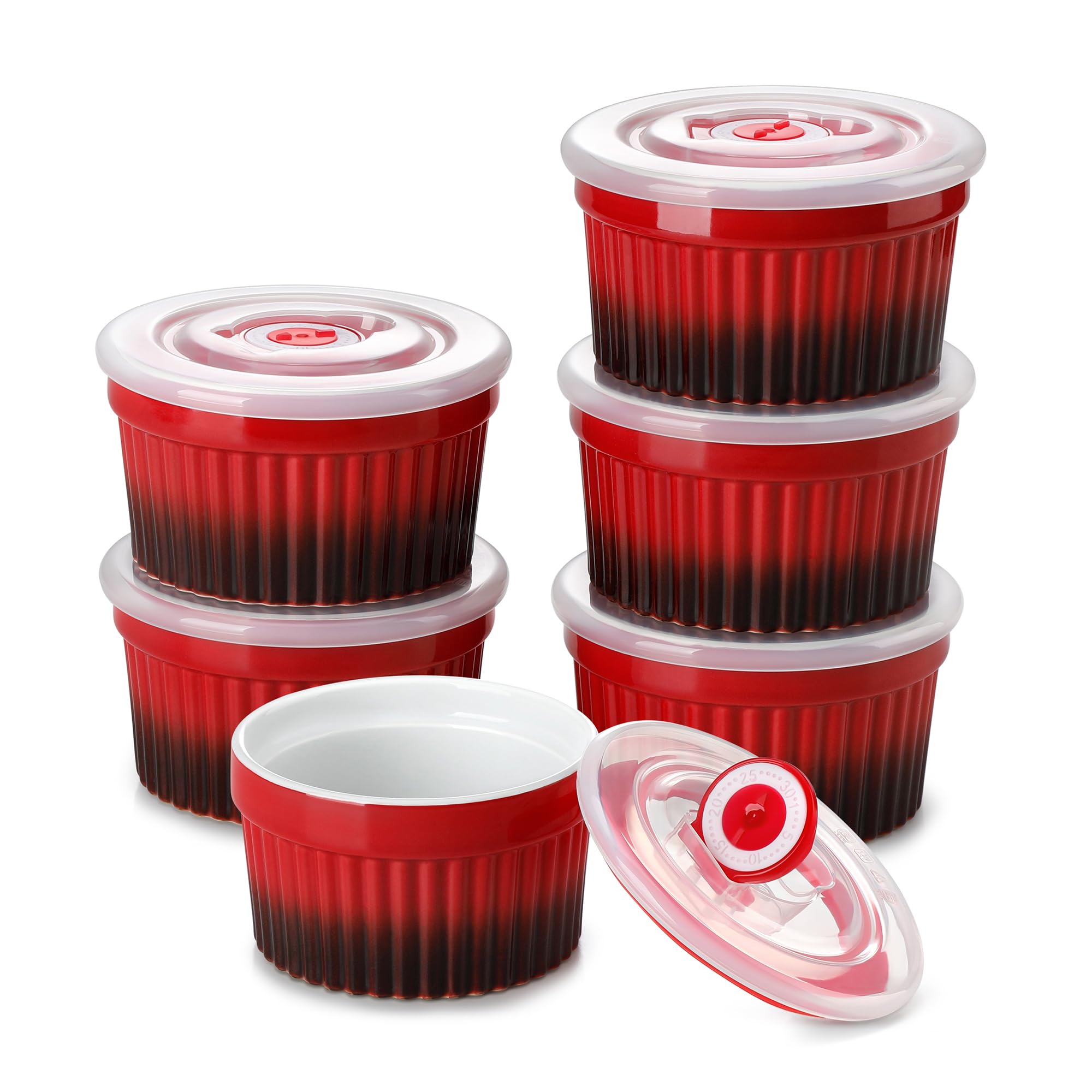 vancasso RAMEKINS 260ml Soufflé Förmchen Set von 6, Ø10,1cm Creme Brulee Schälchen Backofen sicher, Porzellan Soufflés mit Deckel, Kleine Keramik-Schalen, Mini Auflaufformen zum Backen, Weiß