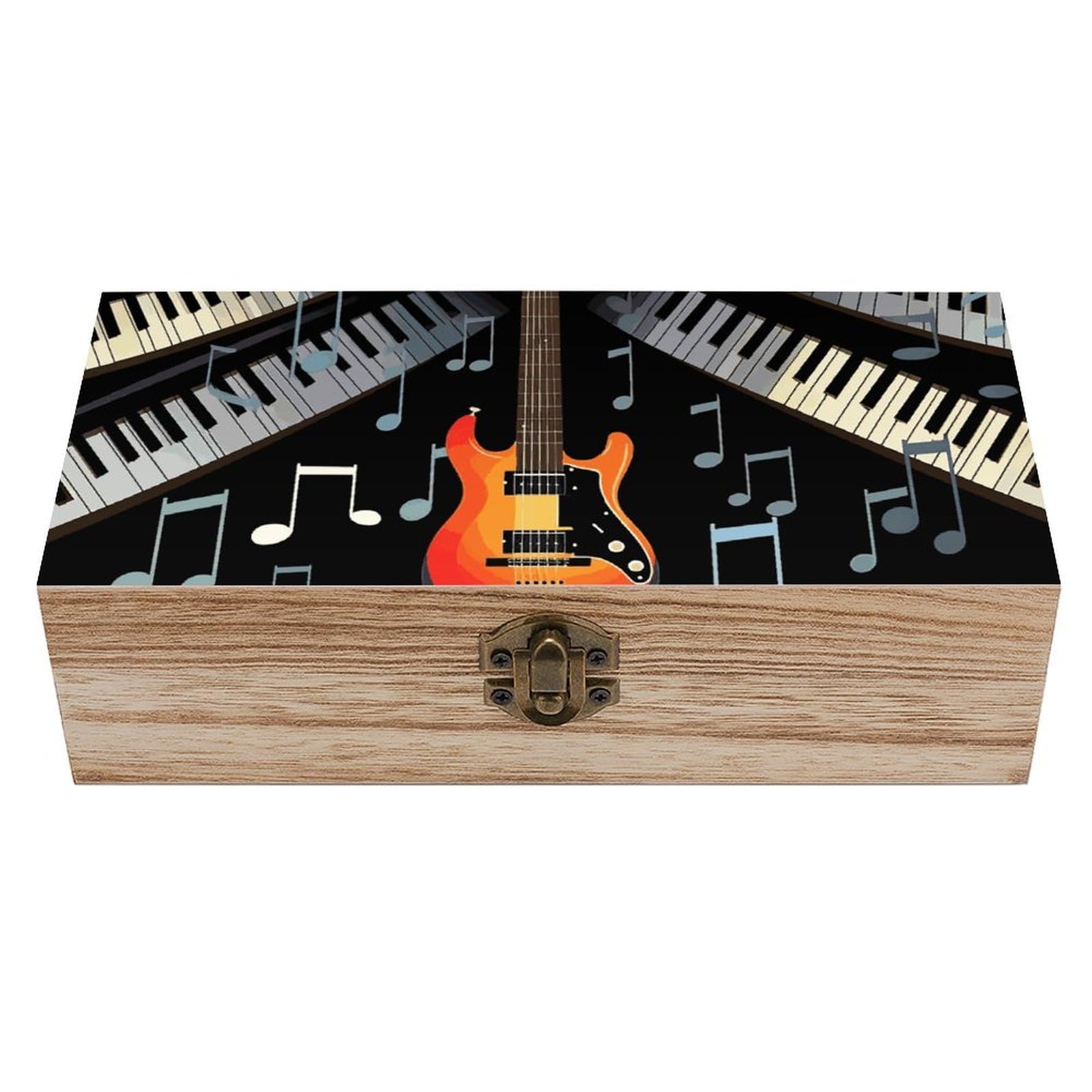 Guitar Piano Pattern Wooden Storage Box Exquisite Durable Wood Gift Case Sturdy Vintage Jewelry Wooden Chest for Art Hobbies Storage Keepsake Gift
