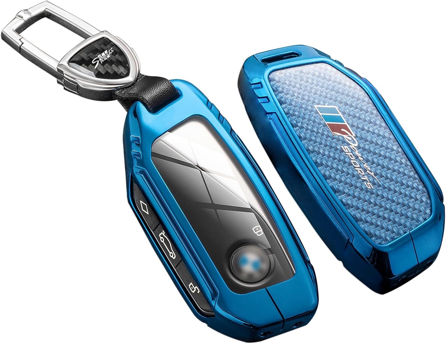 SLAKNOK for BMW Key Fob Cover with Keychain,Real Carbon Fiber Zinc Alloy Protection
