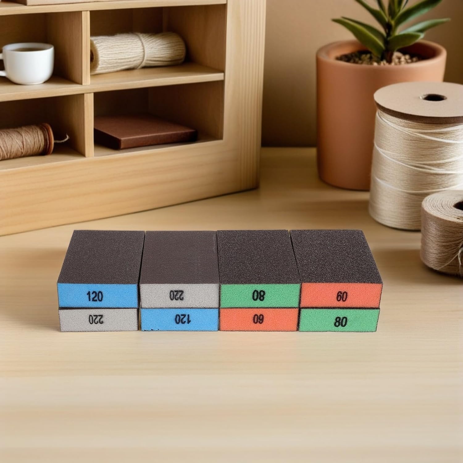 8pcs Double-Sided Sanding Block Pad Set with Coarse to Fine Grits 60/80/120/220 – Washable Reusable Sanding Sponge for Wood Drywall Metal Glass Surface Finishing