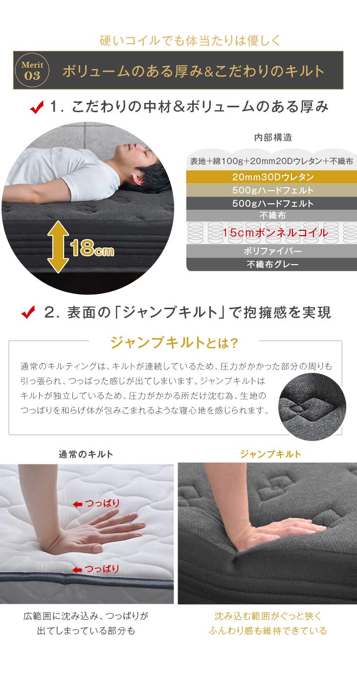 Amazon｜タンスのゲン【男の 脚付きマットレス】 ダブル 極厚18cm