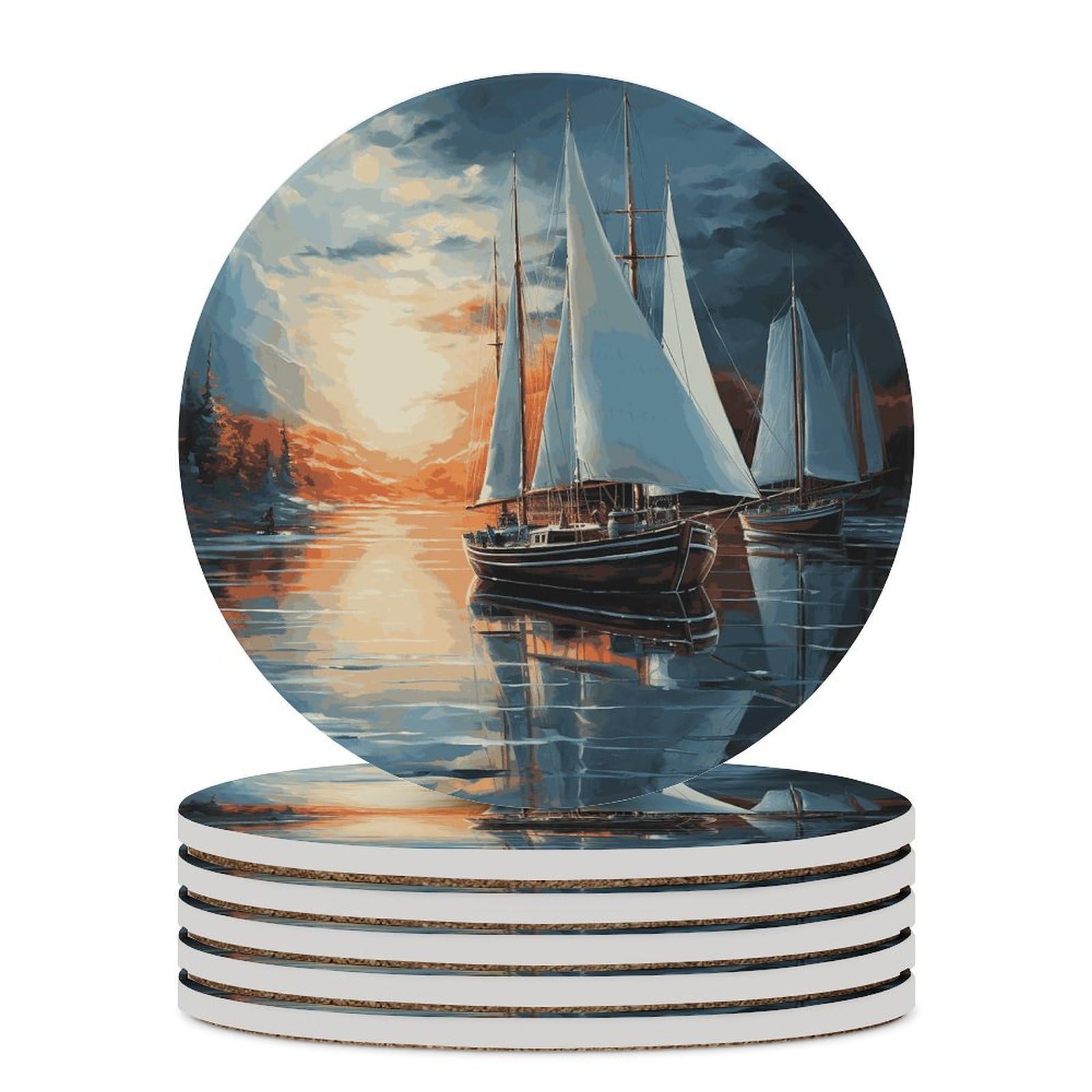 Sottobicchieri in ceramica con supporto per tavolino da caffè, con base in sughero, per bevande fredde o calde, 10 cm