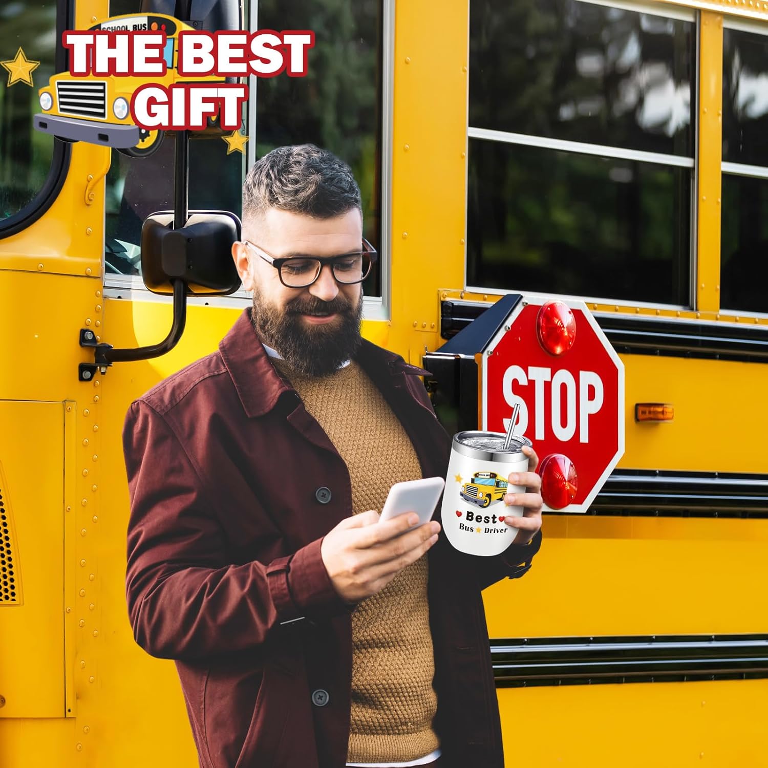 Layhit 6 Pcs School Bus Driver Appreciation Gift Cups Bulk Graduation Gifts for Bus Driver Tumblers 12 oz Stainless Steel with Lids and Straw Back to School Drivers Appreciation Gifts - Image 4