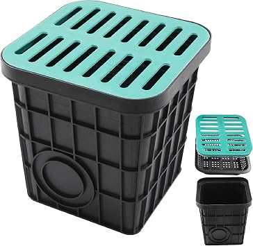 Catch Basin with Grate, French Drain Kit with Debris Basket, 15.7 x 15.7 x 15.7 Inch Square Large Catch Basin for Drainage Without Reserved Hole for Yard, Downspout, Lawn 15.7 x 15.7 x 15.7 Inch