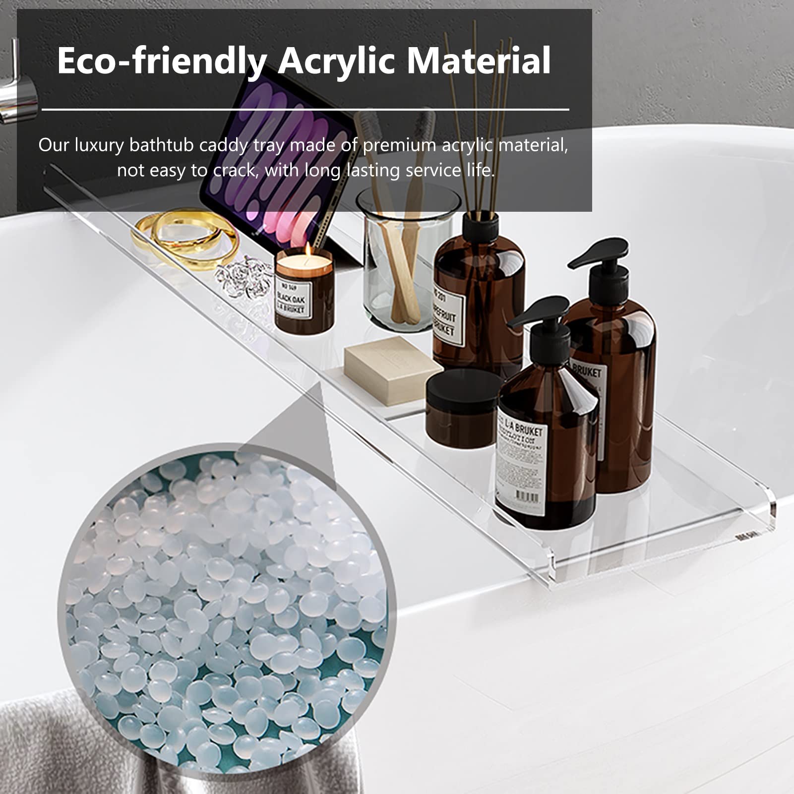 Lussuoso vassoio per vasca da bagno in acrilico, accessorio da bagno moderno, mensola per vasca da bagno per relax e esperienza spa per i proprietari di case