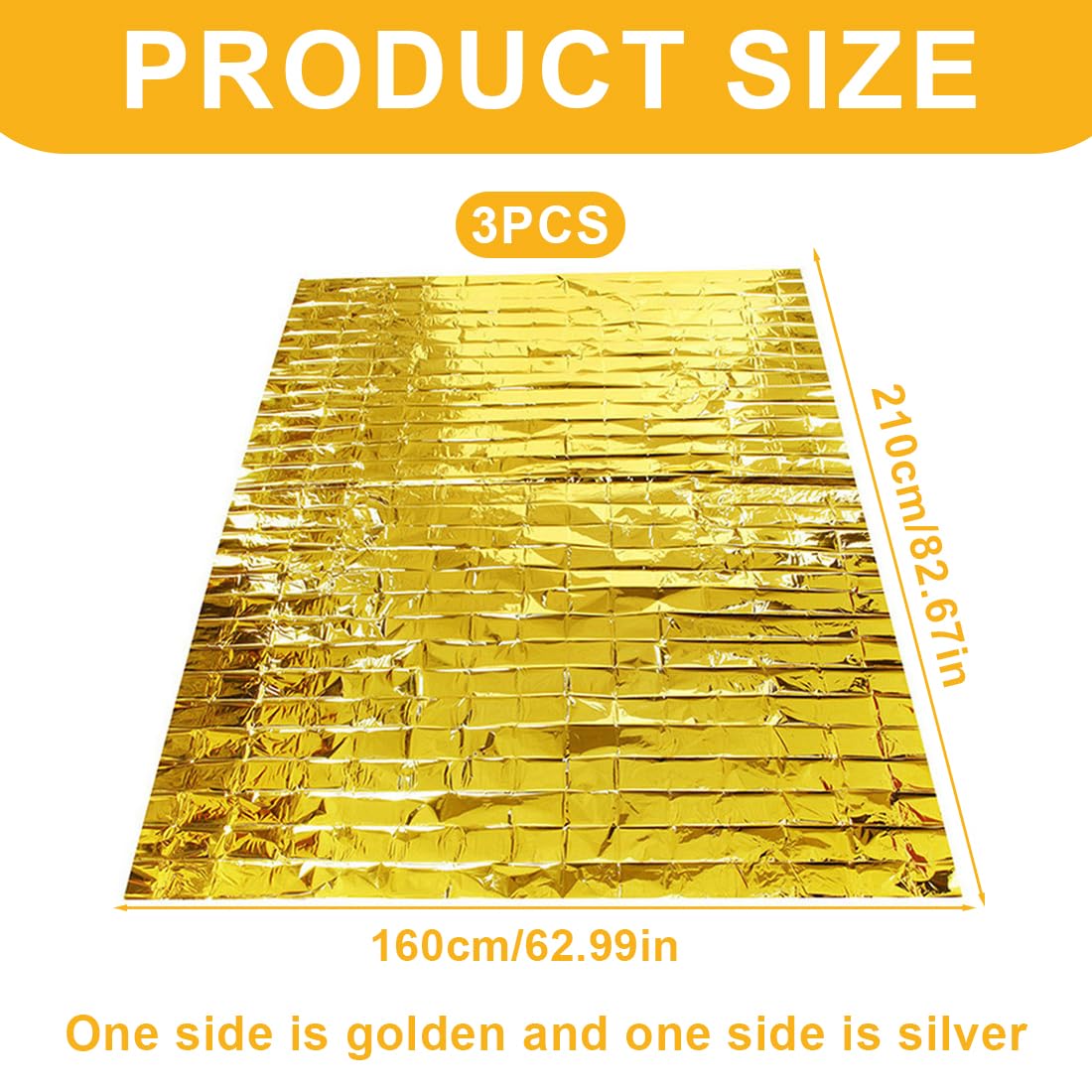 Manta Térmica de Supervivencia Oro y Plata 210 × 160 cm Protección contra Frío Lluvia y Viento