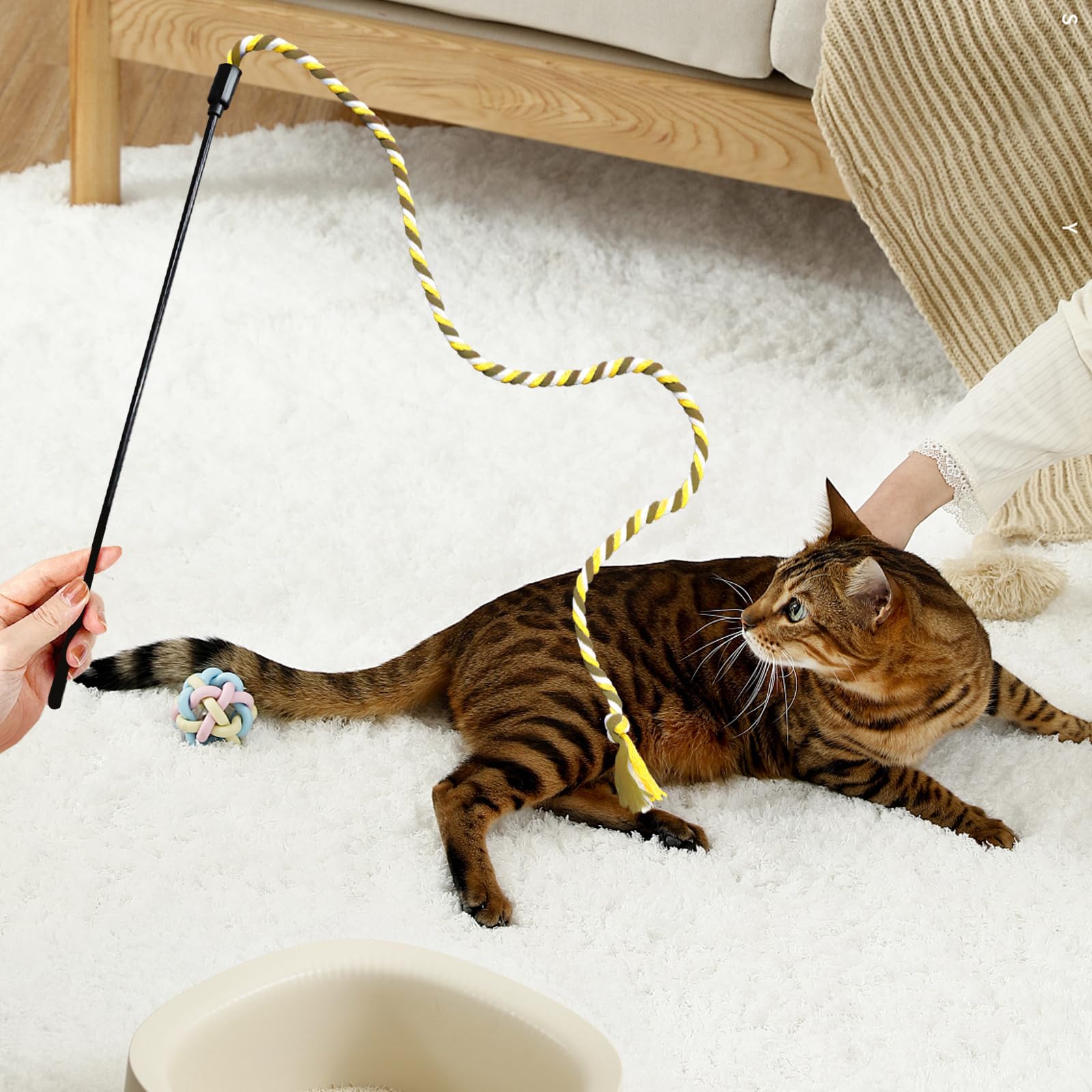 6 Pezzi Bacchetta per gatti, giocattolo interattivo per gatti, bacchetta interattiva, giocattoli interattivi per gatti nastri colorati in tessuto giocattolo per gatti