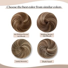 SARLA Fake Hair Bun Extensions for Women Lady Synthetic Updo Drawstring Ballet Bun Hair Pieces Ash Medium Brown/Ash Blonde