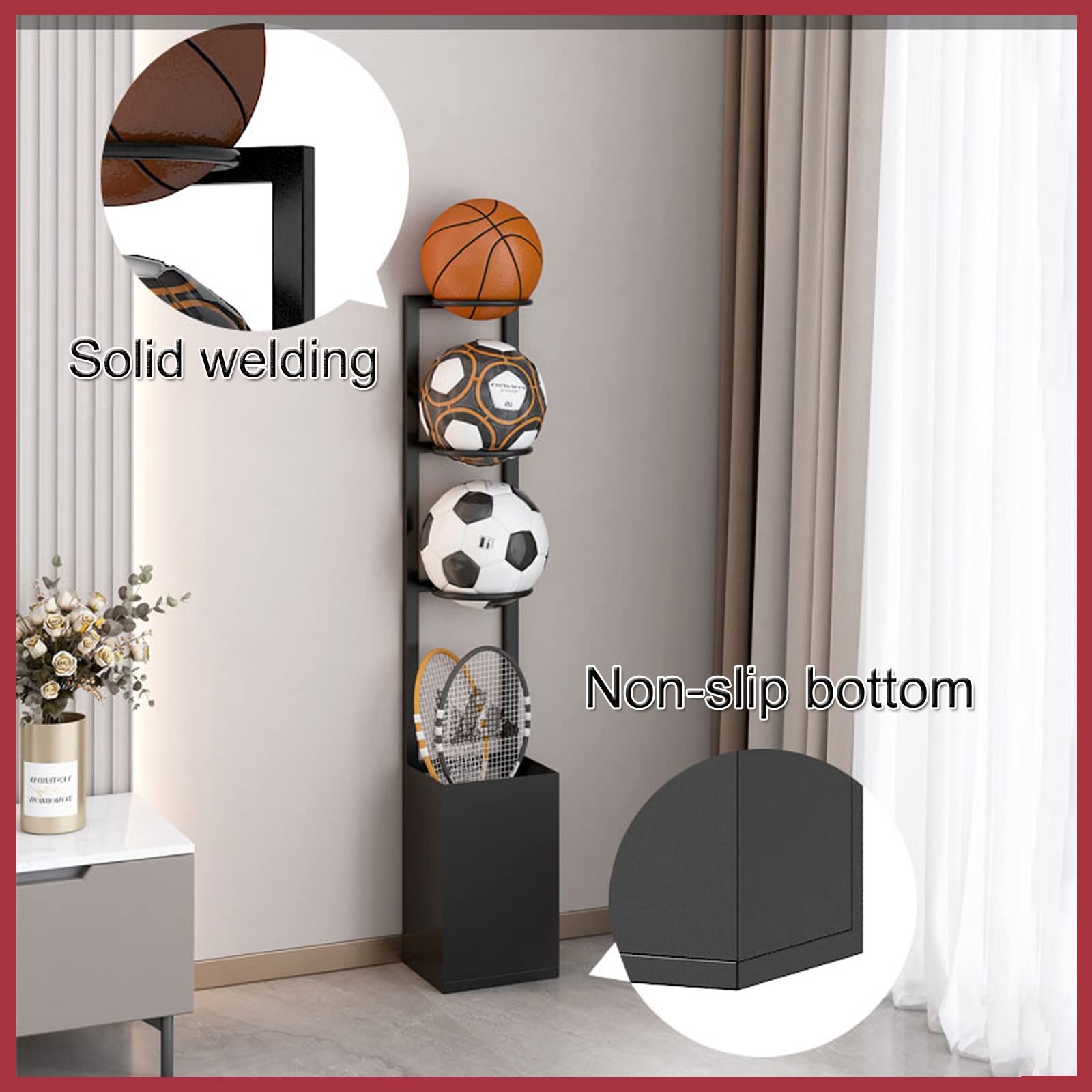 Basketbalrek Ball Storage Organizer 4-laags gepoedercoat staal Zwart, wit, goud Ball Cart met wielen voor voetbal, volleybal, oefenbal, stadion, school (kleur: wit, maat
