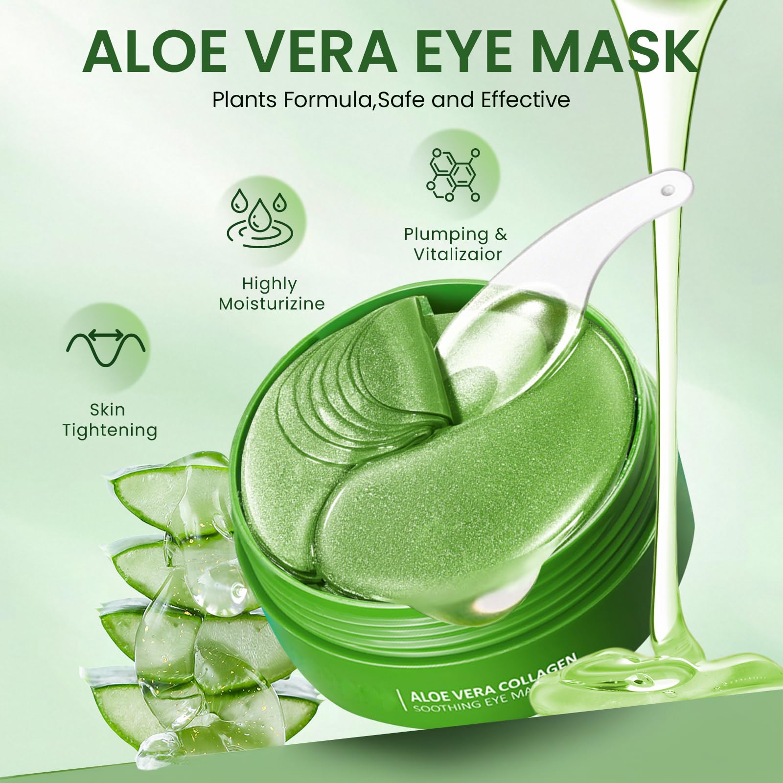 60 Pezzi Patch Occhi al Collagene e Aloe Vera, Maschera Rimuovi Occhiaie e Borse, Gonfiore, Riduce Rughe e Linee Sottili, Idratante e Rassodante Contorno Occhi, Anti-Età Donna e Uomo