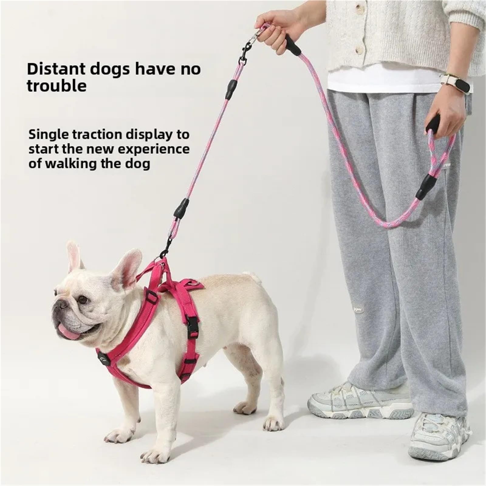 Guinzaglio per cani a doppia estremità, motivo ondulato, un trascinamento due, anti-avvolgimento, staccabile, per cani (rosa, 1,2 0,8 cm)
