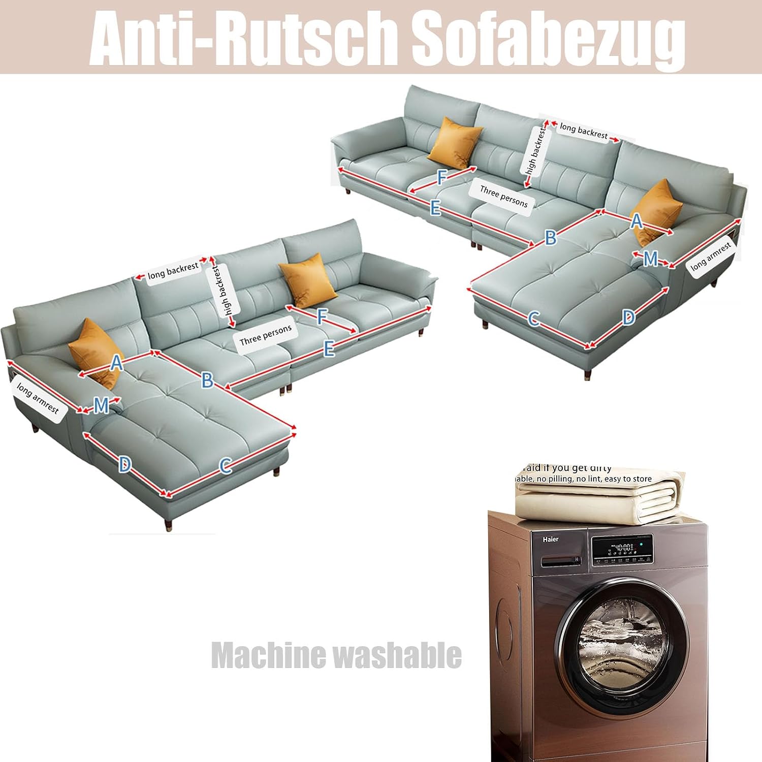New Thick Sofa Covers Washable - Universal 2 3 4 Seater, Non-Slip Couch Cover, Couch Seat Covers Sofa Slipcovers Furniture Protector from Pets/Kids/Dogs (Grey,80 × 80 cm)