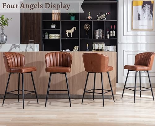 Miniatura 13 de EALSON Juego de 2 taburetes de bar modernos con respaldo tapizado de cuero con reposapiés de metal, cómodas sillas de isla para mostrador de cocina,