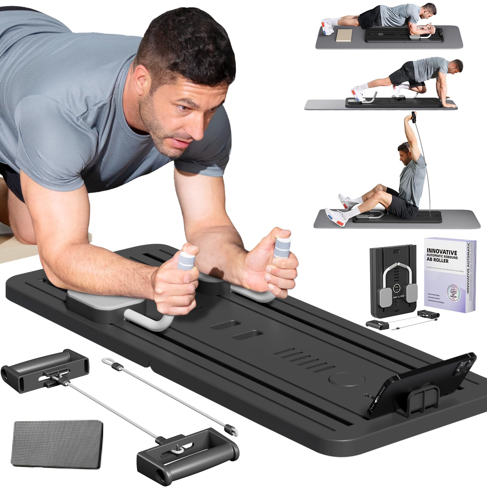 Składana deska do pilates reformer zestaw z podparciem łokci i taśmami oporowymi reformator pilates maszyna z timerem ab roller koło do ćwiczeń sprzęt treningowy