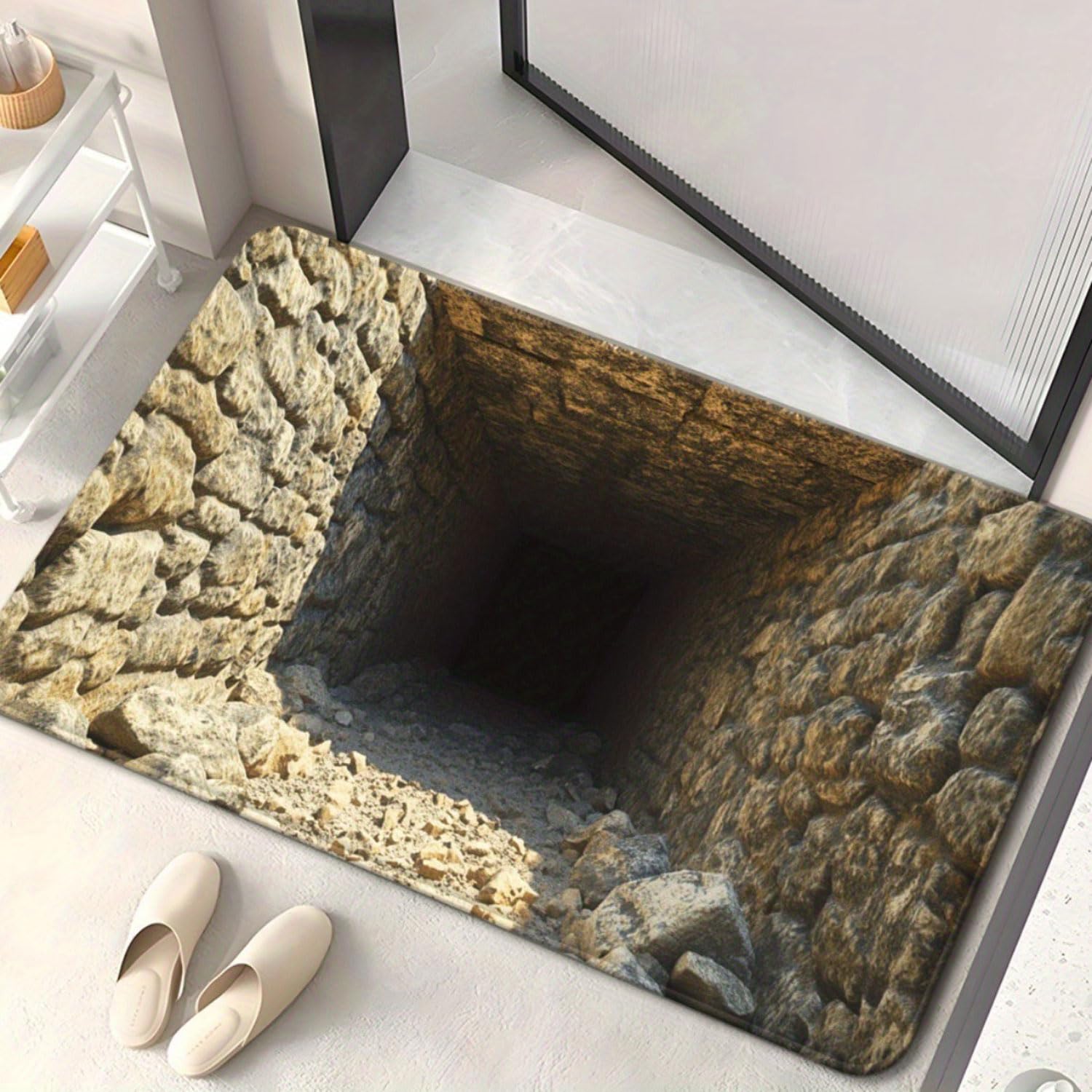 Tapis à illusion de fissure au sol 3D paillasson d'entrée intérieur extérieur