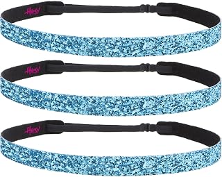 Hipsy Women's Adjustable No Slip Teal Bling Glitter Team Sports Headband Multi Packs (Skinny Teal 3pk)
