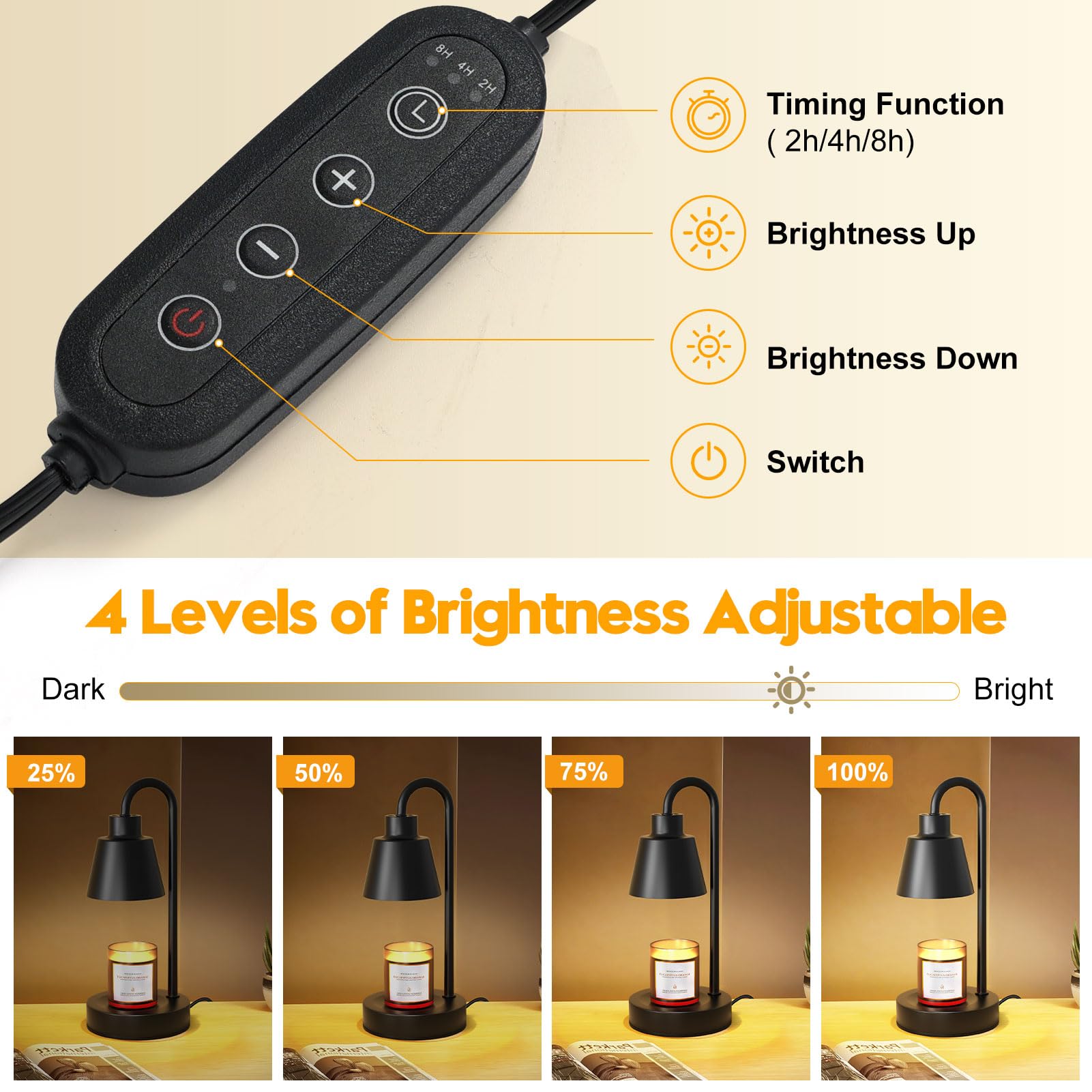 Lampada Scalda Candela con Timer e Dimmer Regolabile in Altezza, Profumo Dimmerabile con Lampadine per Candela Profumata - Decorazione Casa Camera da Letto, Yoga