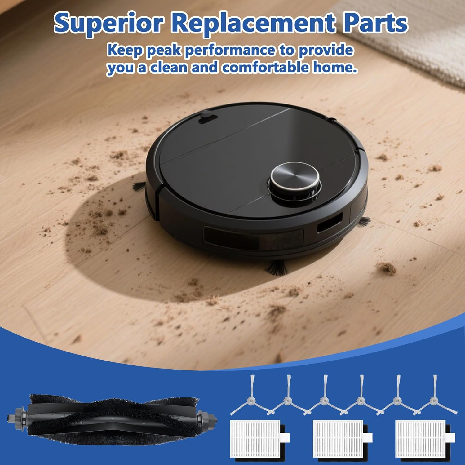 10 Pack Replacement Parts for eufy L60 L50, L60 Hybrid, L60 SES, L50 SES, L50 Series Robot Vacuum Cleaner, Accessories Kit includes 1 Roller Brush, 3 HEPA Filters, Foam Filters, 6 Side Brushes