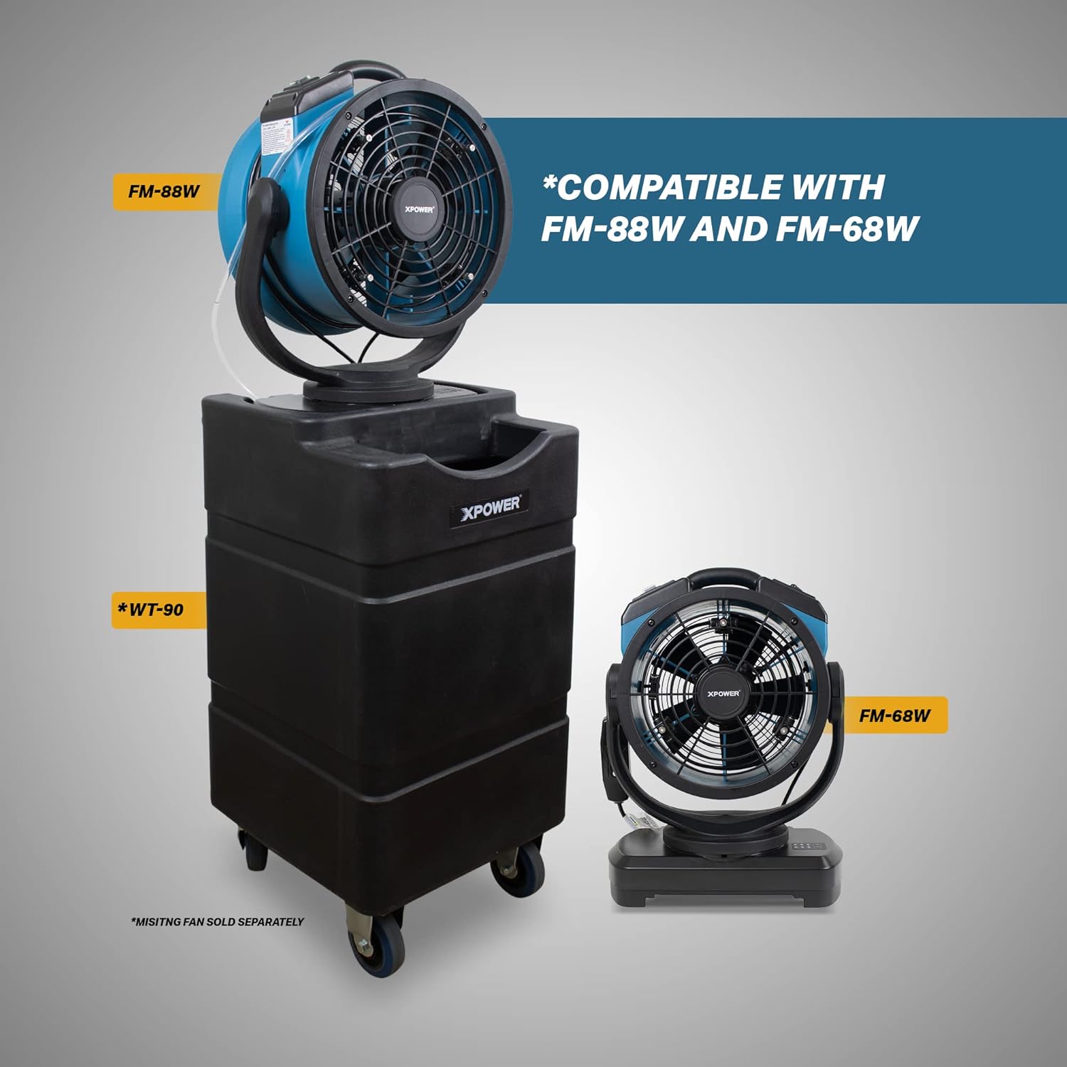 XPOWER Mobile Water Reservoir Tank WT-90 for FM-68W, FM-88W, 90 Liter, 24 Gallon, Wheels, Mobile, Portable, Outdoor Cooling