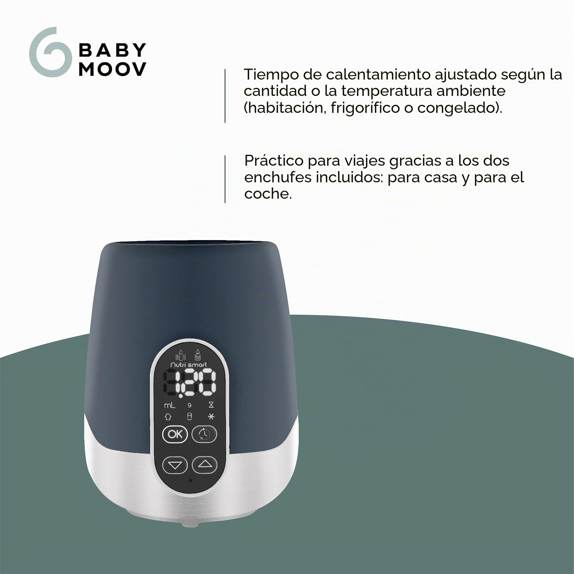 Babymoov NutriSmart - Calentador de biberón y Leche Materna - Baño María/Vapor - Programable - Hogar & Coche