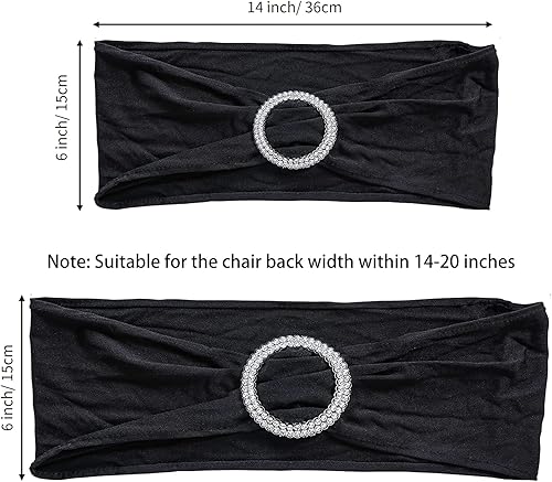 Miniatura 4 de Bandas negras para silla, 50 lazos de elastano, bandas para cubierta de silla con hebilla deslizante para banquetes, fiestas, decoración de eventos