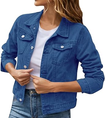 Denim Jacket for Women,2025 Fall Trendy Casual Stretchy Long Sleeve Button Down Cropped Shackets Jean Jackets