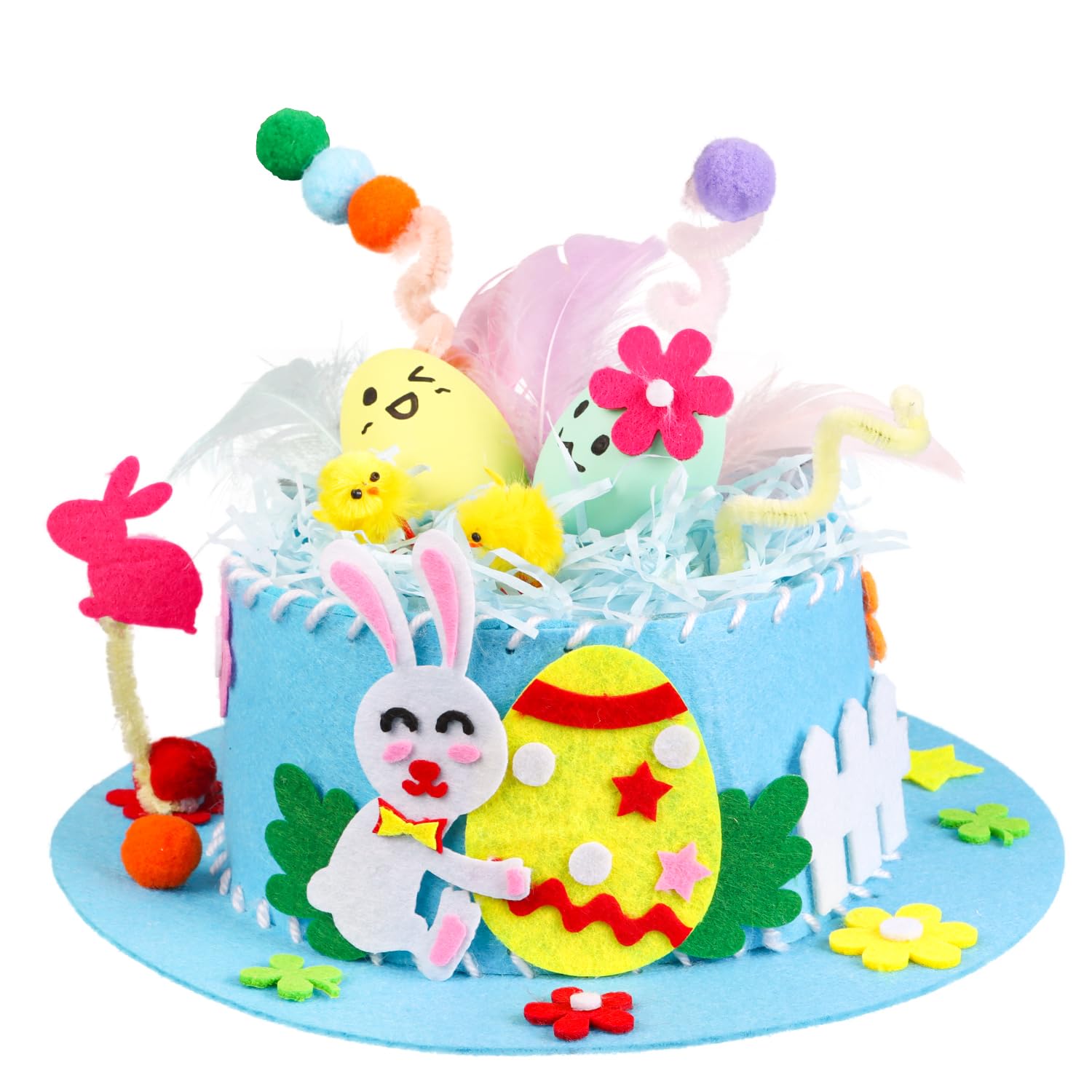 Kit Cappello Pasquale Fai Da Te Per Bambini - Coniglietto Blu Con Accessori Per Decorare - 2