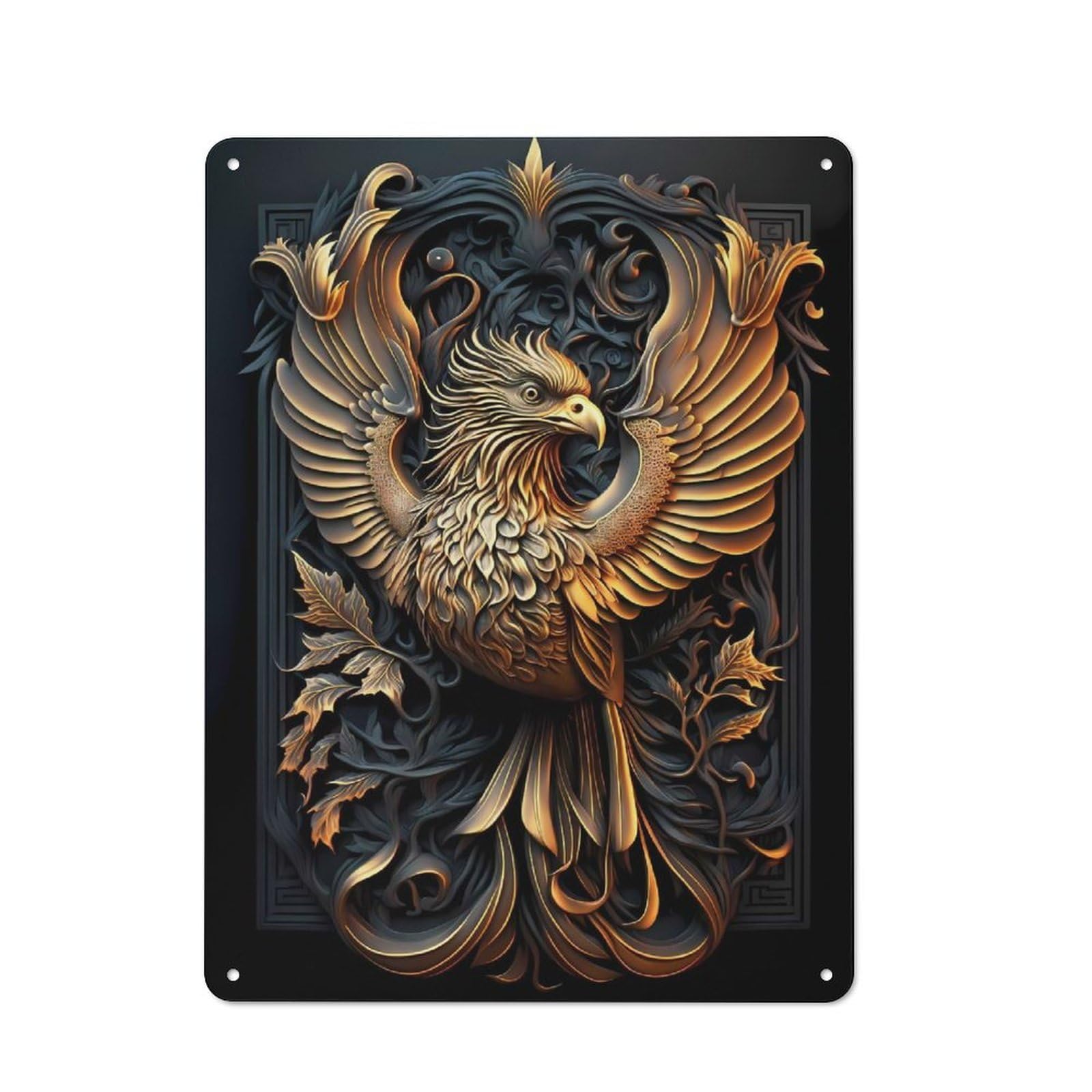 Junmoney Style-21 Legendary Golden Phoenix Industrial Metal Sign 40X30cm, Modern Retro Loft Wall Plaque For Modern Home, Workshop, Office Or Cafe