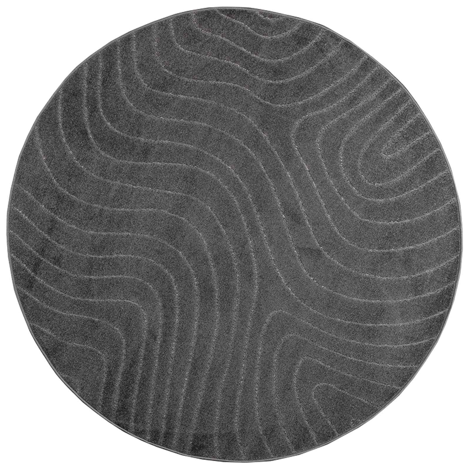 Tapis rond antidérapant Palmeras anthracite 160 cm lavable en polyester