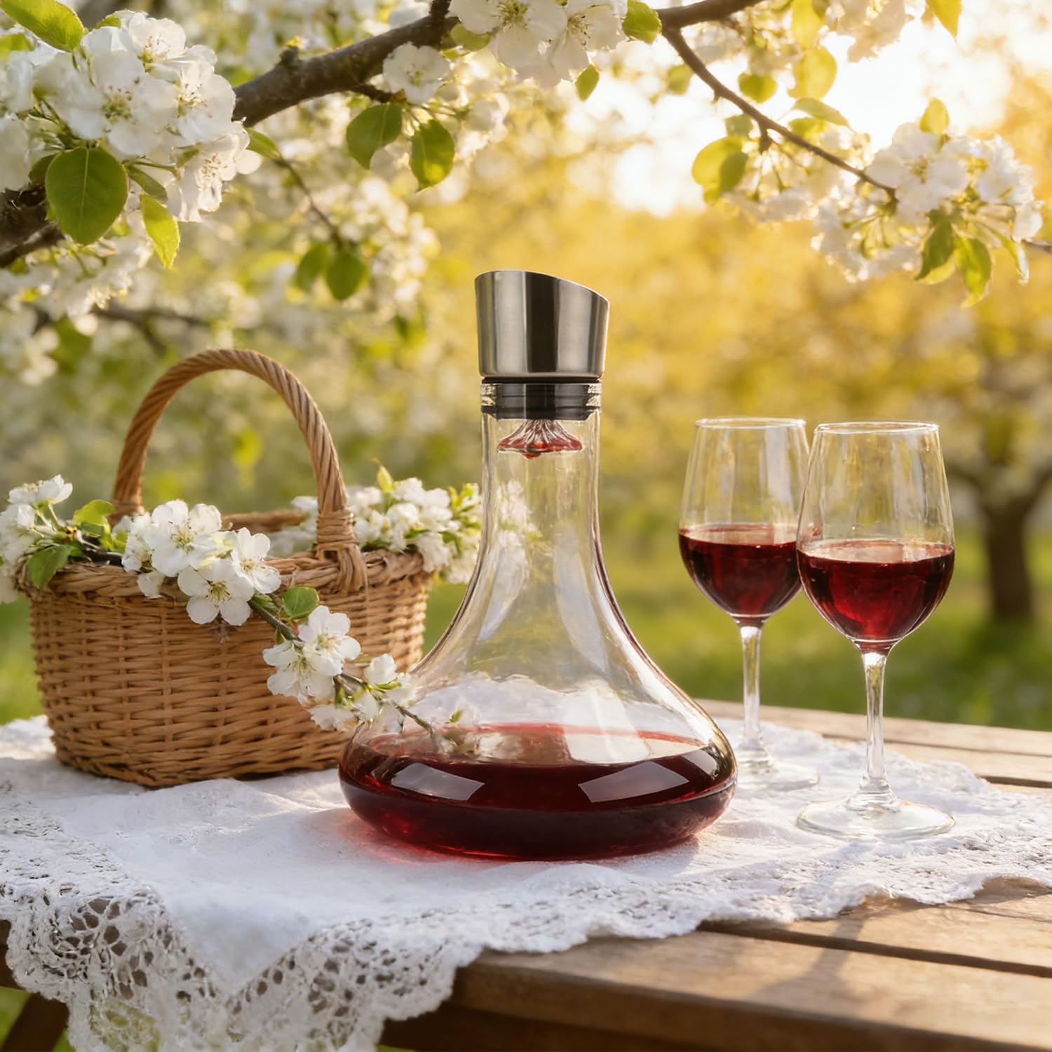 Decantador de vino con aireador integrado, jarra de vino con aireador, cuentas de limpieza y bola de corcho, aireador de vino tinto 100% sin plomo, regalo de vino para hombres, accesorios de vino, 50