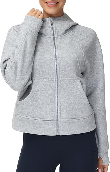 THE GYM PEOPLE Women's Full-Zip Up Hoodies Jacket Fleece Workout Crop Tops Sweatshirts with Pockets Thumb Hole