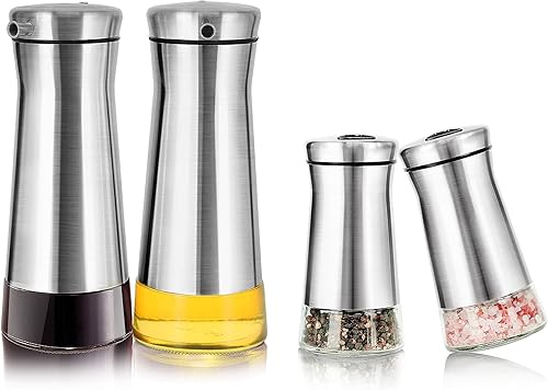 Set dispensador de aceite de oliva y vinagre y salero y pimentero