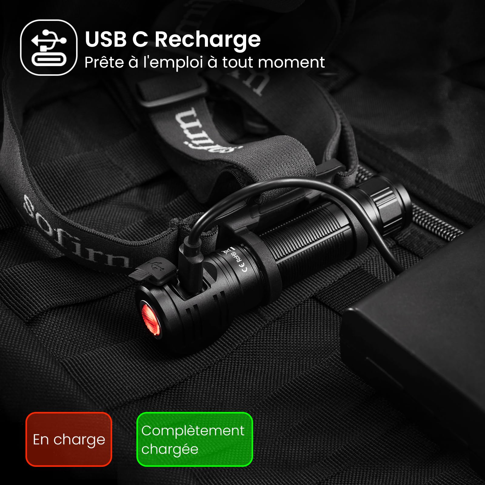 sofirn Lampe Frontale HS40 2000 Lumens, Lampe Frontale avec 8 Modes de Luminosité, LED Rechargeable de Type C, Lampe Torche LED IPX8 Étanche, Utilisée pour le Jogging, le Camping