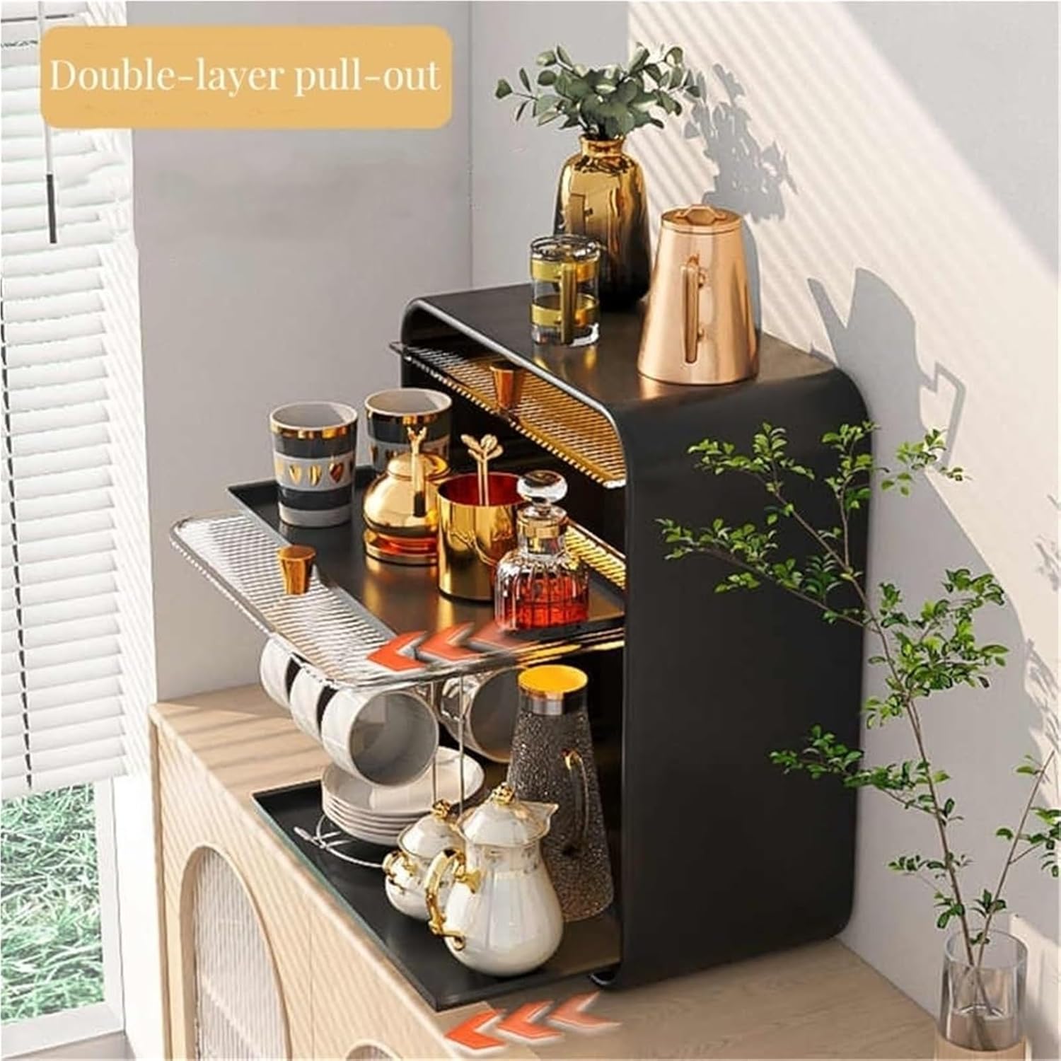 Storage Cabinet with Acrylic Door Snack Organizer Countertop Cup Rack Coffee Mug Holder for Kitchens Offices Long-Lasting，Black