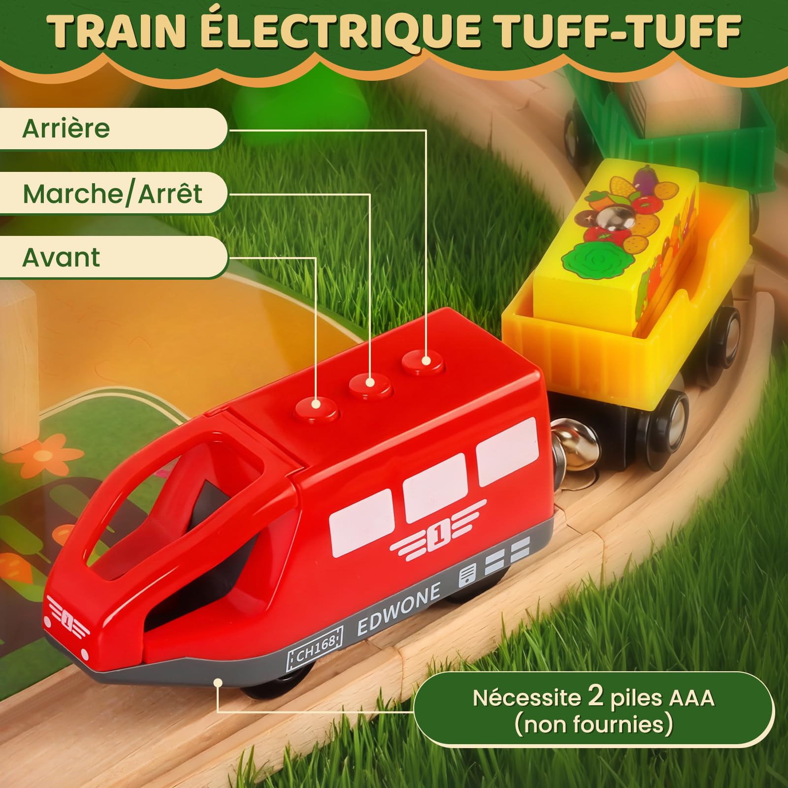 Circuit Train Bois 100 Pièces Circuit Voiture Bois Thème de la Ferme Train Enfant avec Un Trainminiature, Un Étang et des Petits Animaux pour Enfants 4 5 6 7 8 Ans