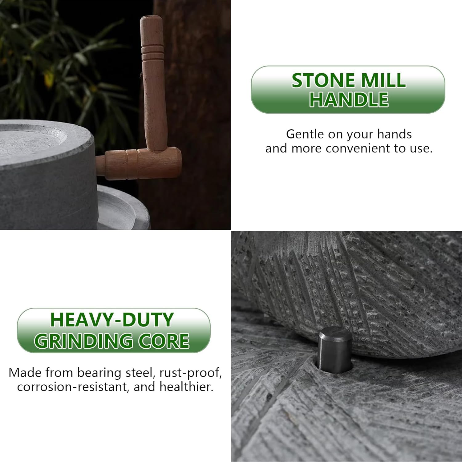 Manual Stone Grain Mill for Dry & Wet Use - Handheld Natural Grinder for Beans, Barley, Spices, Corn - Traditional Kitchen Tool (35cm & 45cm)