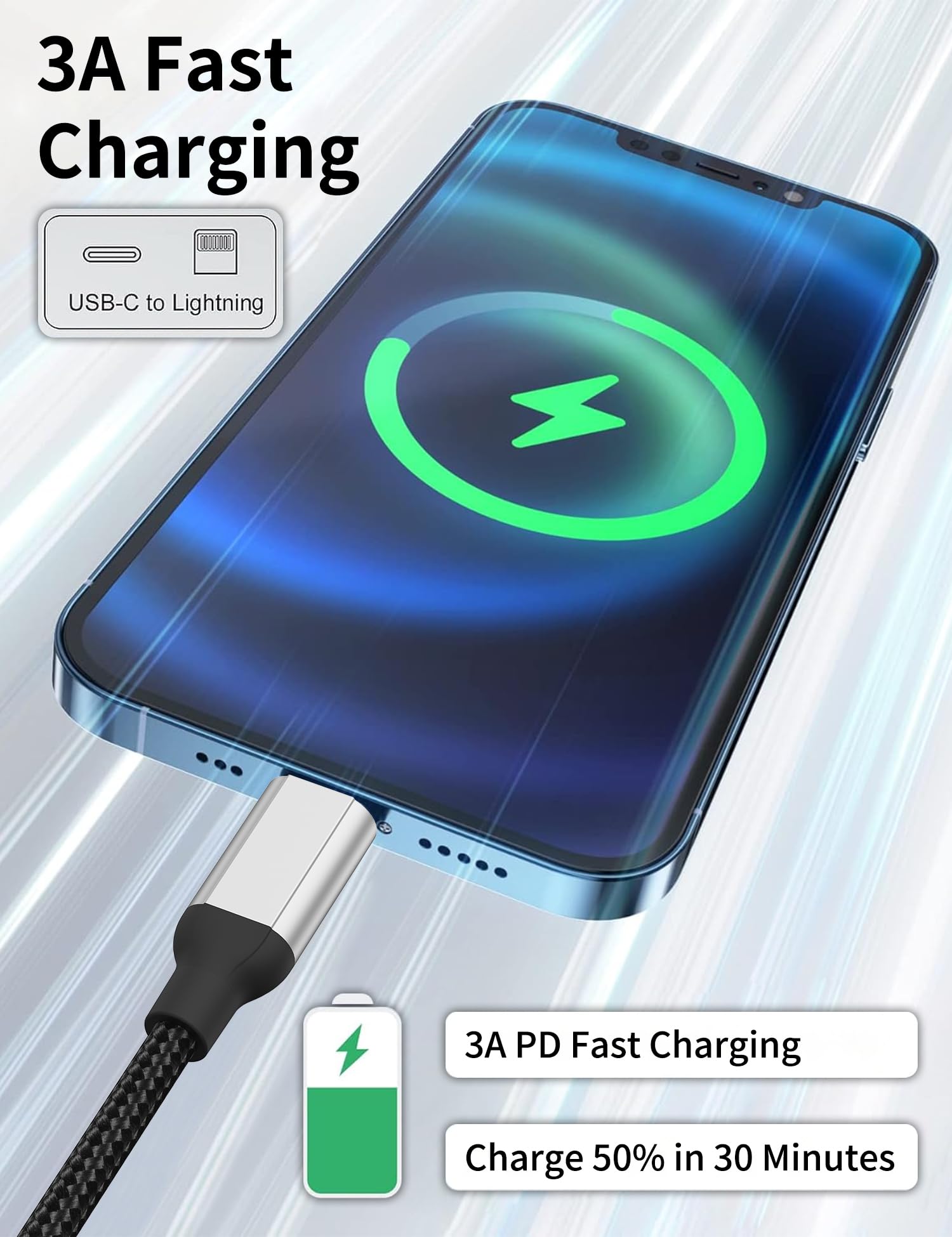 Acecene Cavo Lightning USB C [Confezione da 2], Certificato MFi 2m Cavo di Ricarica iPhone USB C Lightning Cavo di Ricarica Rapida Compatibile per iPhone 14 13 12 11 Pro Max X 8 7 6 Plus SE - Nero