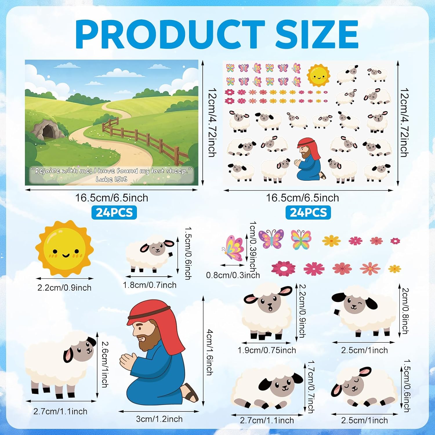 Yinder 24 Set The Lost Sheep Craft Kits for Kids Vbs 2026 Christian Bible DIY Craft Religious Psalm Sticker for Sunday School Church Home Learning
