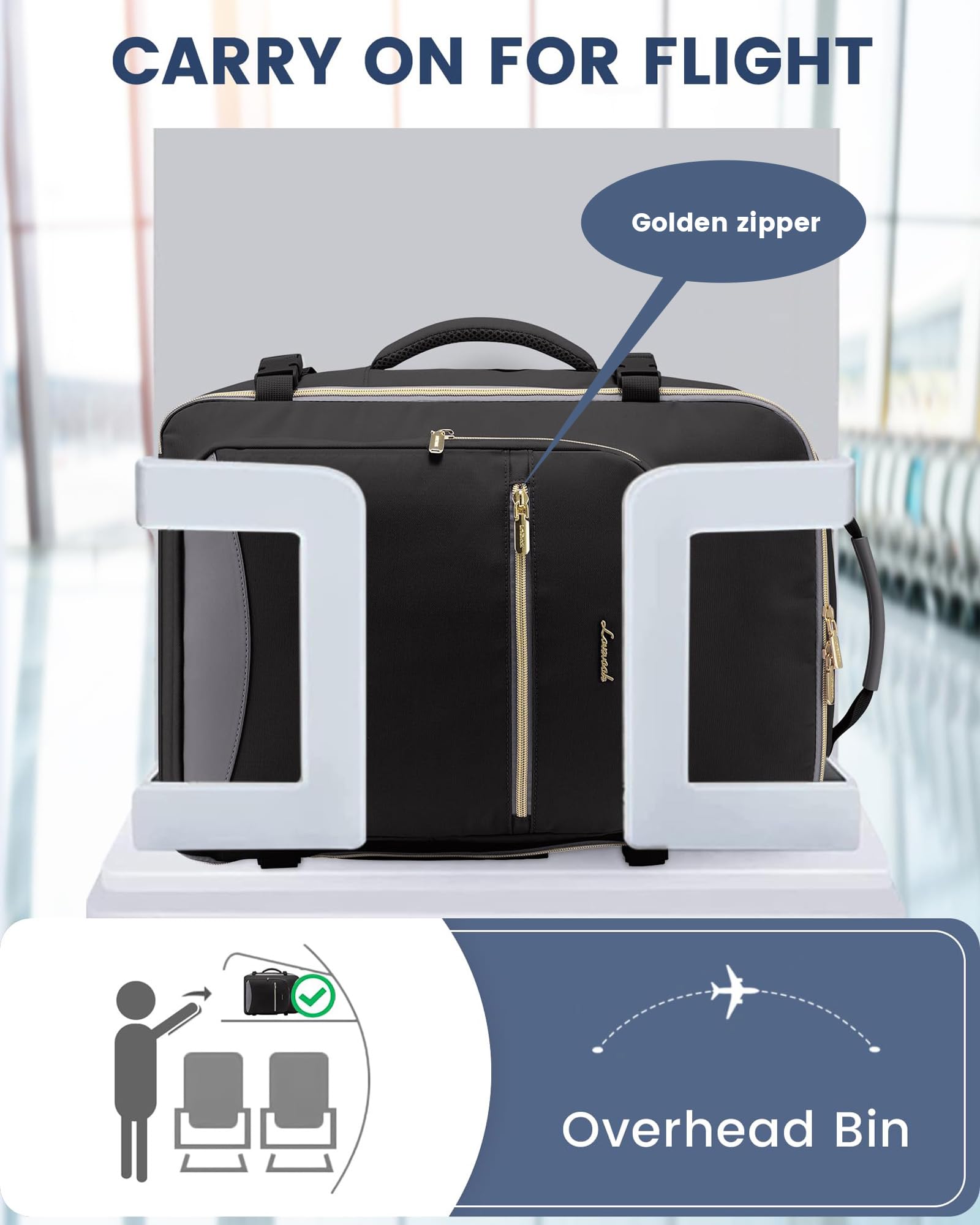 LOVEVOOK Zaino da Viaggio Aereo Bagaglio a Mano, Impermeabile 45x36x20 Zaini Trolley Bagaglio Donna 30L Cabin Max per Ryanair Easyjet, Zaino Porta PC 15,6 Pollici Valigia Borsa a Zainetto Nero