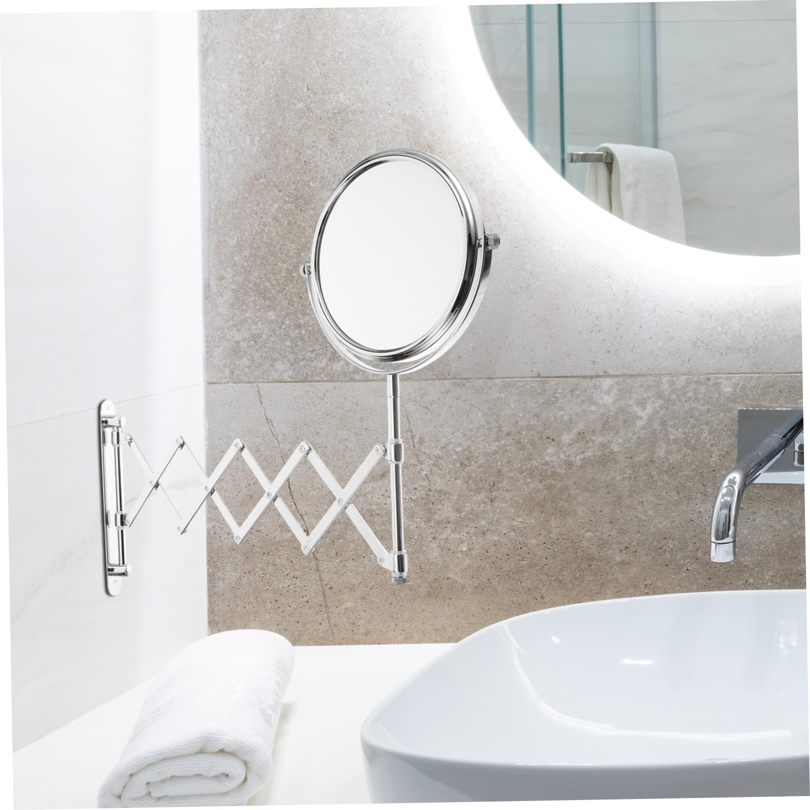 Zerodeko Specchio da Bagno Rotondo Estensibile e Girevole a 360 Gradi da Parete Ingrandimento 3x Struttura in Metallo Argento per Trucco e Toelettatura