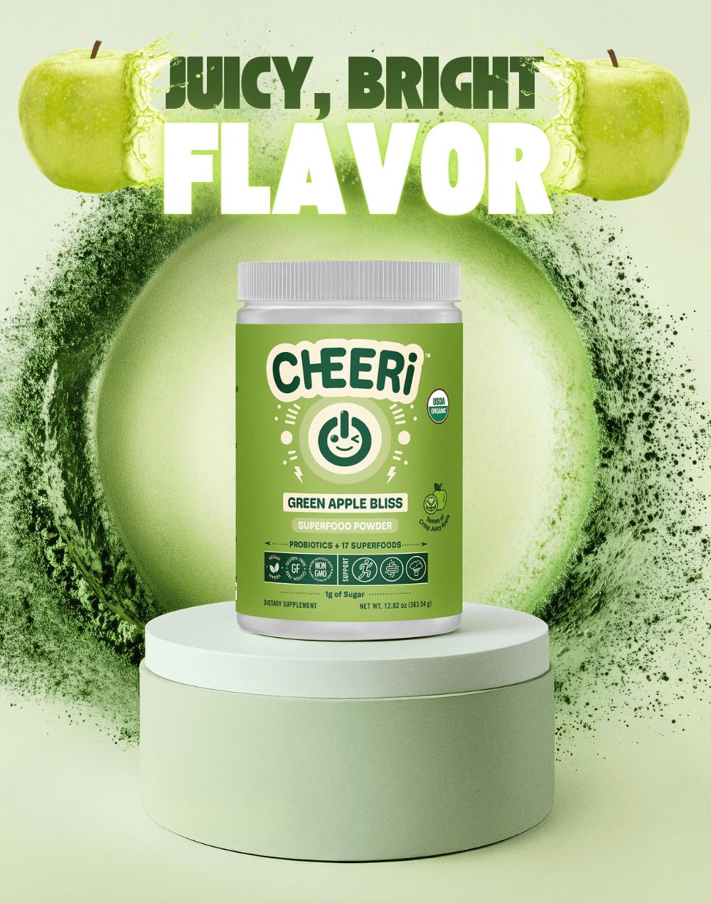 Green Apple Bliss Superfood Powder - 20+ Organic Superfoods + Prebiotic & Probiotics + More - Keto Friendly - Supports Positive Mood, Gut Health - Vegan, Gluten Free, Non-GMO - 30 Day Supply