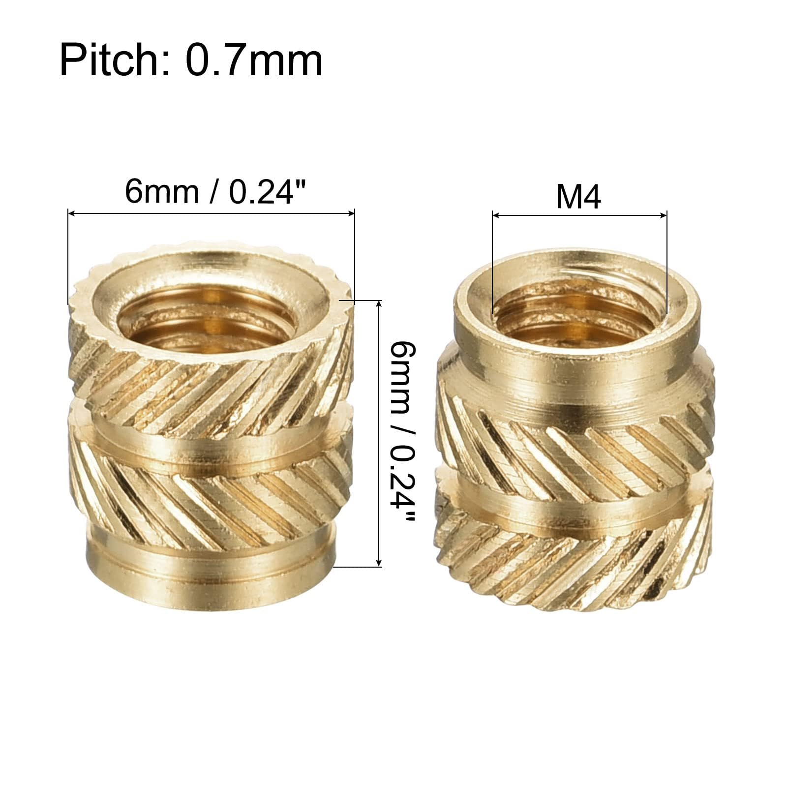 TOP-VIGOR 120Pcs M4 Threaded Knurled Insert Nuts, M4 x 6mm x 6mm OD 3D Printing Brass Nuts - Image 2