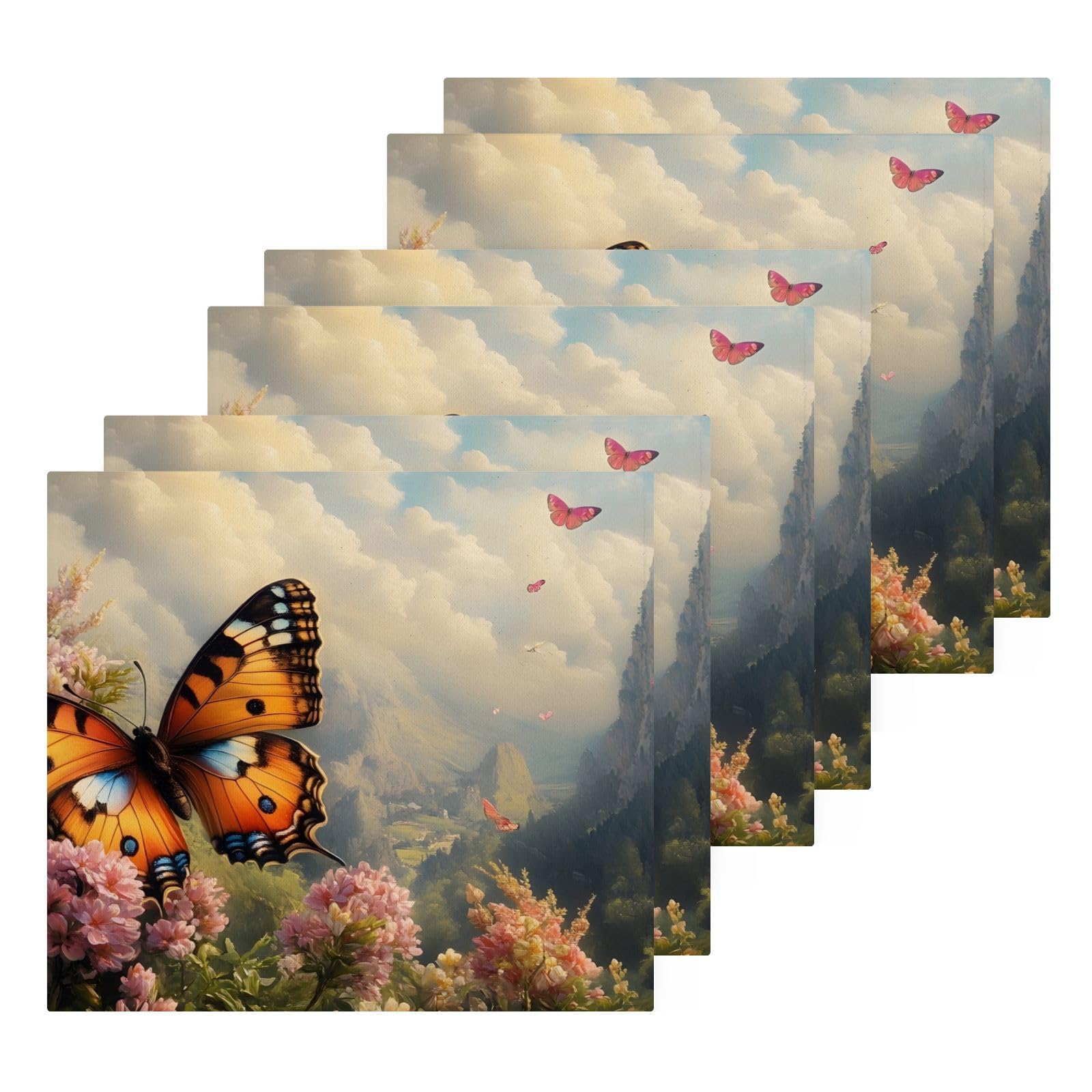 YANENDIE Spring Butterflies Washcloths Towels, Highly Absorbent and Soft Cotton Face Cloths, 6 Pack Quick Dry Wash Cloths - 12 X 12 Inches