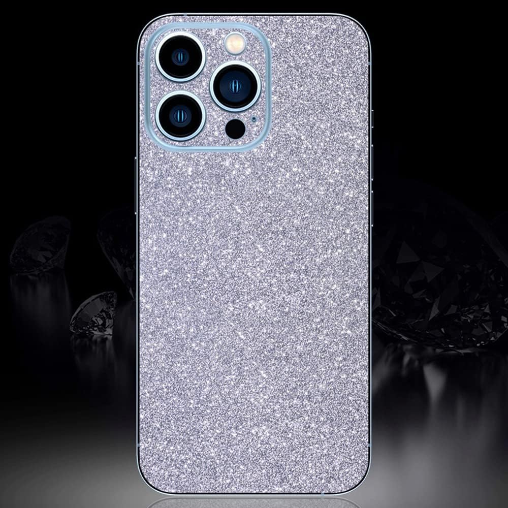 Compatible with iPhone 16 Pro Max Bling Glitter Sticker Skin Wraps Shiny Sparkle Cute for Women Girls Girly Luxury Sticker 2 Pack Silver image 2