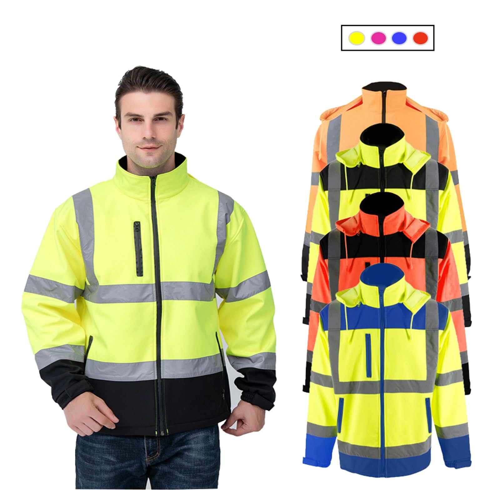 Chaqueta softshell de alta visibilidad, mono de trabajo reflectante for hombre for trabajos de construcción y seguridad al aire libre. chaleco reflectante