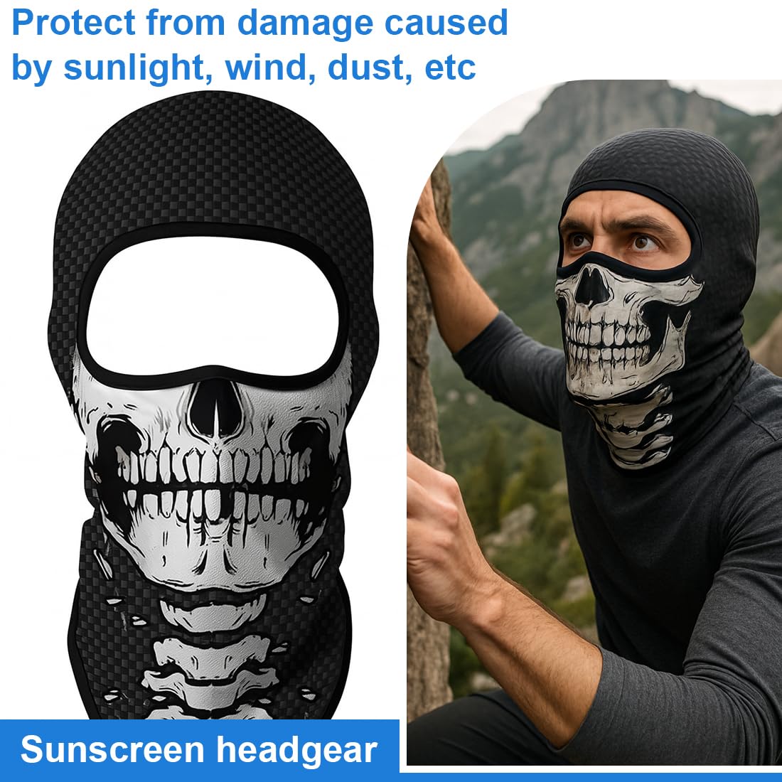1 Pezzo Forma del Teschio Cappuccio di Protezione Solare, Divertente Maschera faccia da clown, protettore UV, Adatto Per Motociclismo,Uomini e Donne Unisex,Regali Uomo