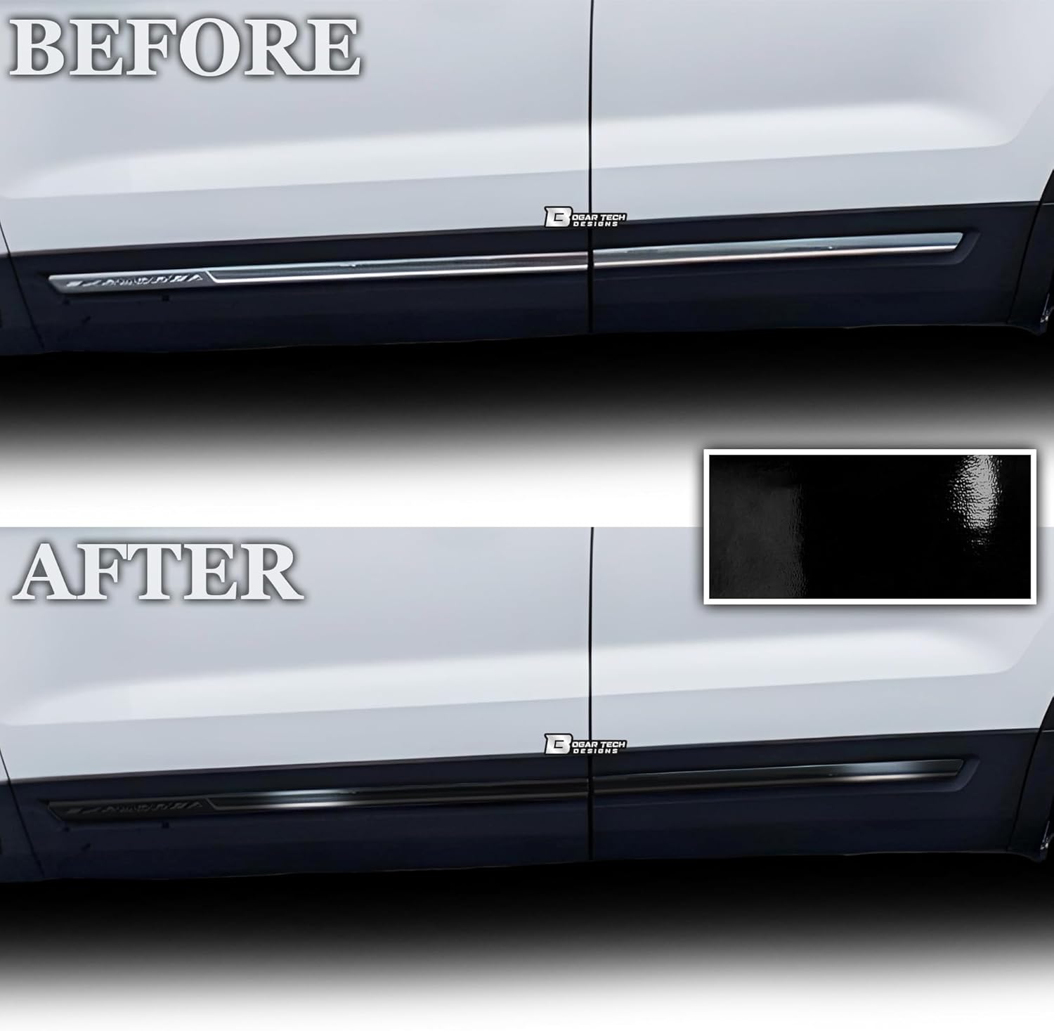 BOGAR TECH DESIGNS Side Window Chrome Delete Overlay Compatible with Ford Explorer 2016-2019, Gloss Black