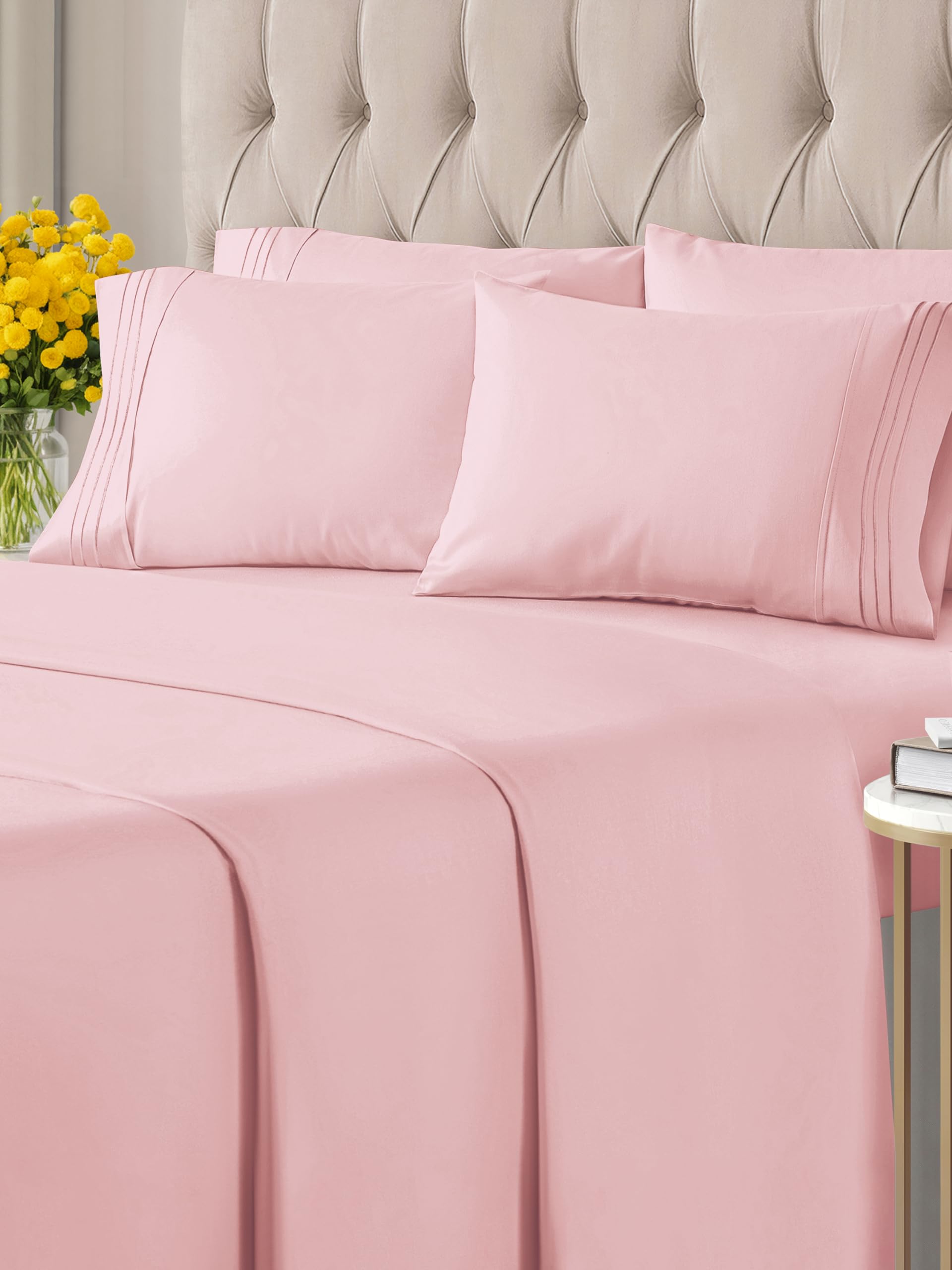 Queen 6 Piece Sheet Set - Breathable & Cooling Bed Sheets - Hotel Luxury Bed Sheets for Women, Men, Kids & Teens - Bedding w/ Deep Pockets & Easy Fit - Soft & Wrinkle Free - Queen Baby Pink Sheets