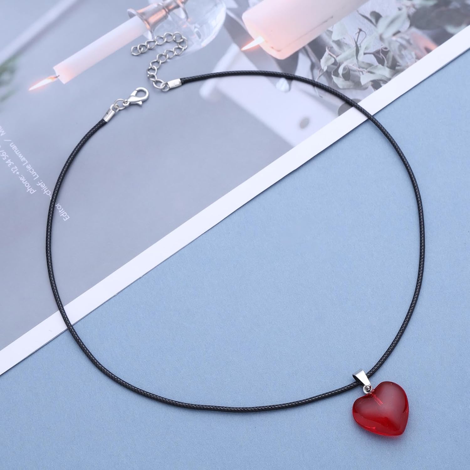 Boho Large Heart Necklace Choker Black Leather Cord Necklace Red Heart Necklace Chain Glass Heart Pendant Necklace for Women - Image 4